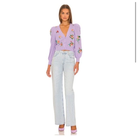 NWT $495 Alice + Olivia | Morita Floral Cardigan (Lavender Multi) Medium - Picture 3 of 8